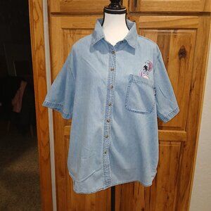 Vintage Pooh Woman Denim Shirt 20W – Embroidered Disney Character
